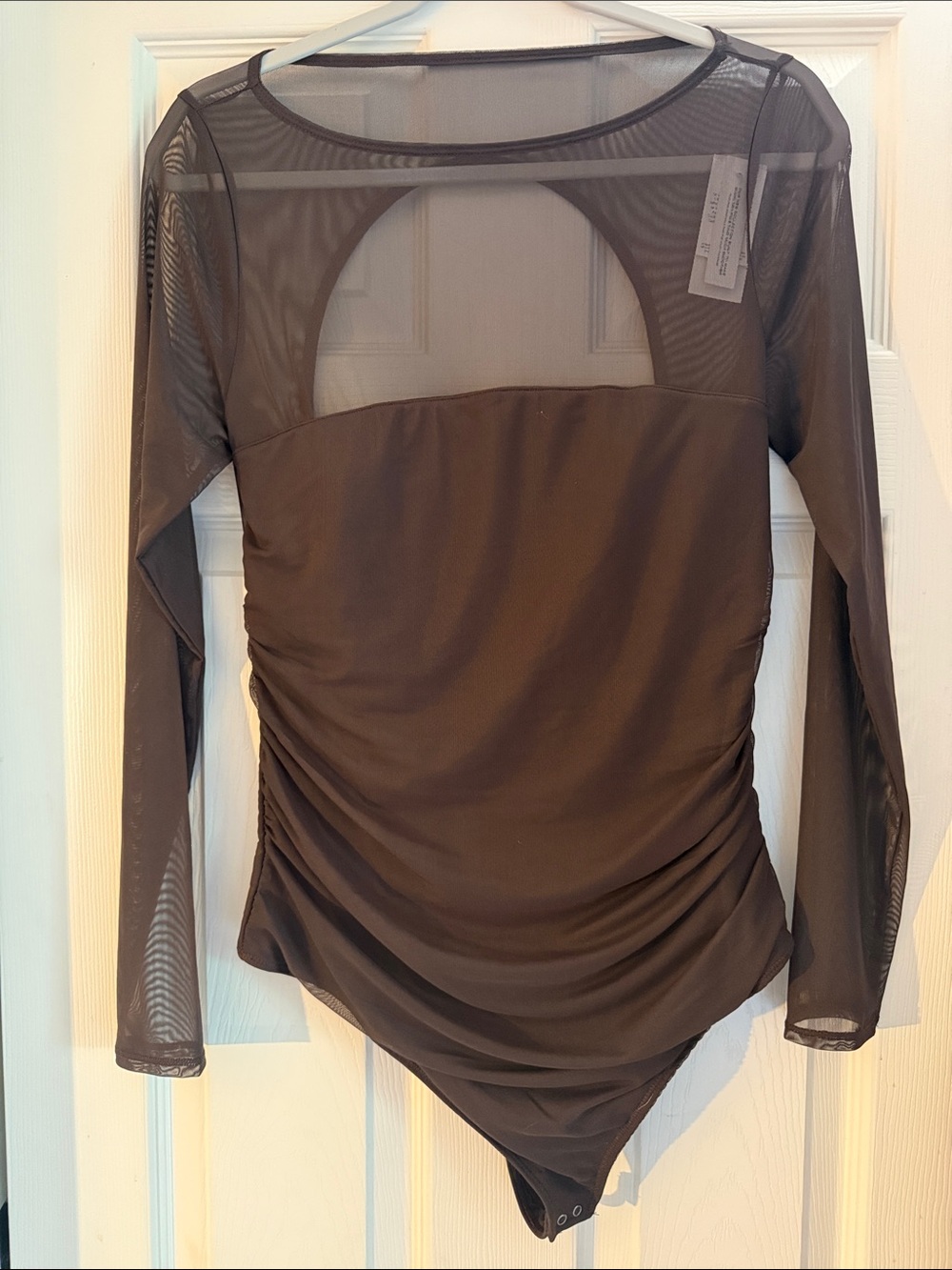 Abercrombie & Fitch Long-Sleeve Brown Mesh Bodysuit